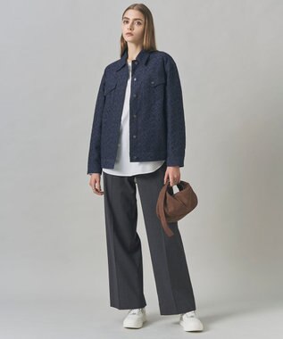 ICB 【洗える】T/Wブロード ワイドストレートパンツ チャコール系