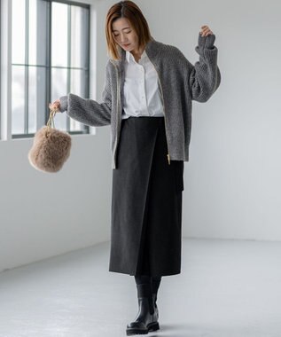 23区 L 【洗える】スパンコールバルキー ダブルジップ ニットブルゾン グレー系