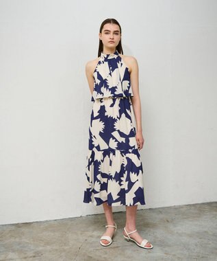 GRACE CONTINENTAL キカプリントホルタードレス ネイビー