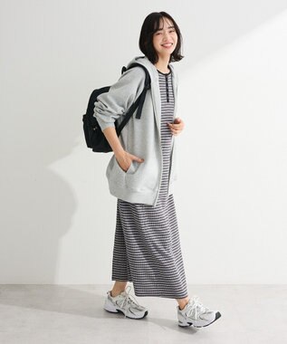 Green Parks ヘンリーネックワンピース Border Gray