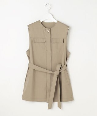 自由区 S 【セットアップ対応】リネンストレッチ ジレ カーキ