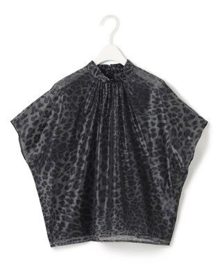 ICB L 【洗える】シアーカールマイヤー ブラウス チャコール系