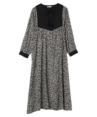 CRAFT STANDARD BOUTIQUE インド綿混キルト切替花柄ワンピース Black