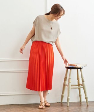 ANY 【ウエストゴム】リネンライクエアーヴィンテージ プリーツスカート オレンジ