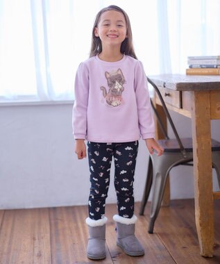 ANY KIDS 7days 裏シャギー 総柄 パンツ ネイビー系ネコ柄