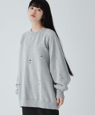 WEGO ダメージプルオーバースウェット 杢グレー