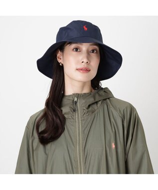 MOONBAT 【遮熱・遮光】POLO RALPH LAUREN（ポロ ラルフ ローレン）ポロポニー刺繍 リップストップ パラソルハット 帽子 あごひも付き ネイビーブルー