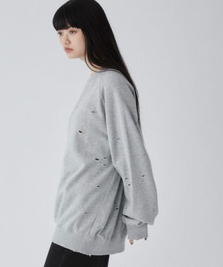 WEGO ダメージプルオーバースウェット 杢グレー