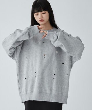 WEGO ダメージプルオーバースウェット 杢グレー