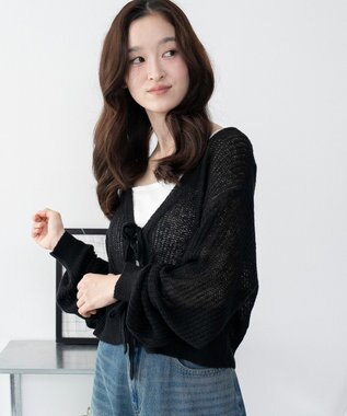 WEGO 【25年秋冬新作】モヘアタッチ2WAYリボンカーデ ブラック