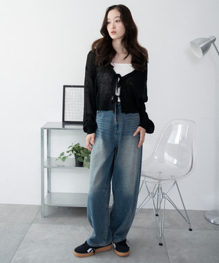 WEGO 【25年秋冬新作】モヘアタッチ2WAYリボンカーデ ブラック