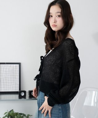 WEGO 【25年秋冬新作】モヘアタッチ2WAYリボンカーデ ブラック