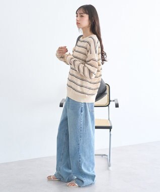 earth music&ecology ボーダーニットプルオーバー Beige
