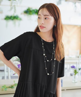 Tiaclasse 【洗える】   メッシュプリーツドッキングプルオーバー ブラック