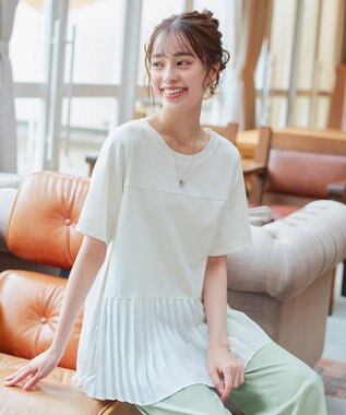 Tiaclasse 【洗える】   メッシュプリーツドッキングプルオーバー オフホワイト