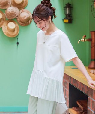 Tiaclasse 【洗える】   メッシュプリーツドッキングプルオーバー オフホワイト