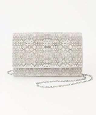 GRACE CONTINENTAL パターンラインストーンクラッチバッグ シルバー
