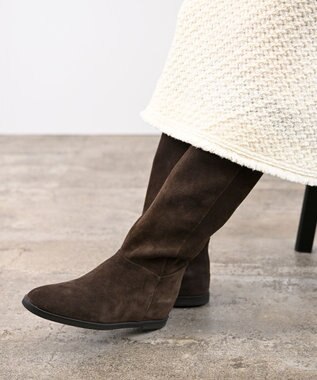 APOM インヒールロングブーツ40 ダークブラウンスエード