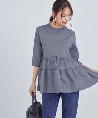 組曲 S 【UVケア・接触冷感・六分袖】ブラウスコンビ ティアードニット チャコールグレー系9