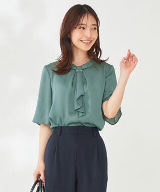 ANY SIS 【洗える】メタルパーツボウタイ ブラウス スモーキーミント