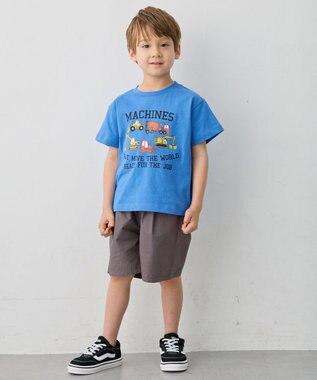 ANY KIDS 【洗濯機可能】はたらく車プリント 半袖Tシャツ ブルー