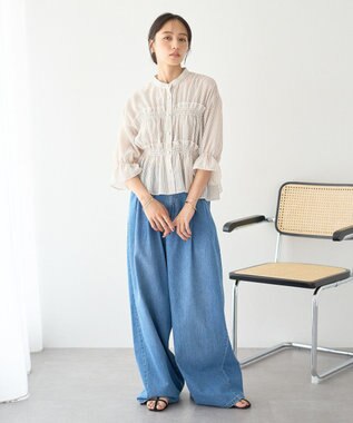 earth music&ecology シャーリングストライプシャツ Stripe Beige