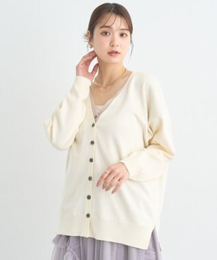 earth music&ecology レイヤード風ニットカーディガン Ivory