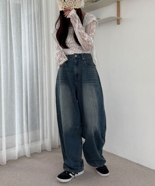 WEGO サマーデニムバレルレッグパンツ デニム中濃加工色