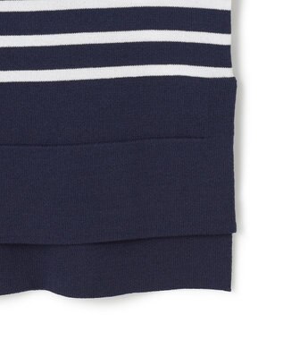 UNFILO L スゴ機能美 ハーフスリーブ ニット ネイビー×オフ