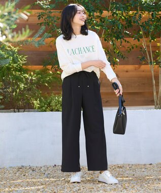 ANY L 【ウエストゴム】イージケア美脚パンツ ワイド ブラック