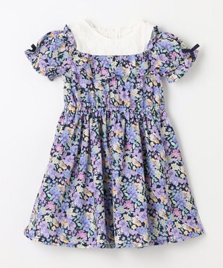 ANY KIDS オンオフショルダー ガーリー ワンピース ネイビー花柄
