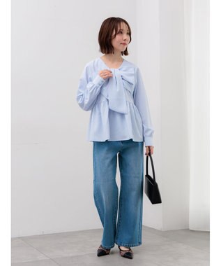 Te chichi リボンディテールペプラムブラウス サックスブルー