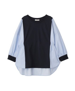 Green Parks ７分袖サイドシャーリングドッキングプルオーバ Navy