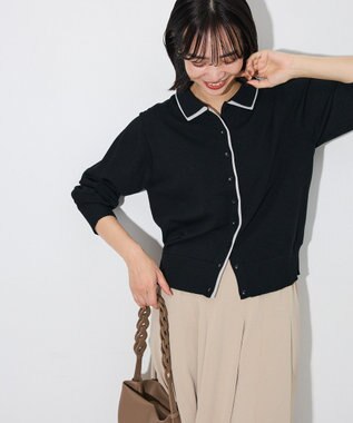 Green Parks ここちニット衿付き配色プルオーバー Black