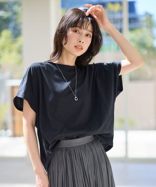 ANY L 【洗濯機可/UVケア/接触冷感】フレンチスリーブロゴ・カラーTシャツ ブラック