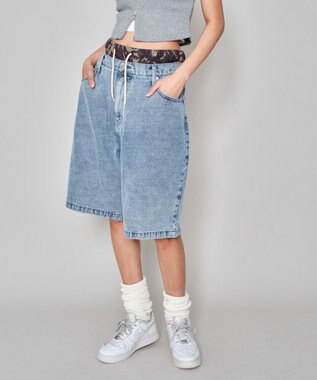 WEGO 【ユニセックス着用ITEM/MLサイズ展開/ウエストゴム】ボクサードッキングデニムショーツ デニム淡加工色