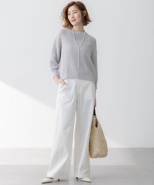 23区 【洗える】スラブツイルストレッチ ワイド パンツ ホワイト系