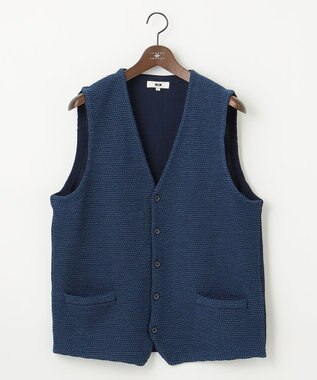 JOSEPH ABBOUD 【キングサイズ・清涼感】洗える！ストローヤーンニット ベスト ネイビー系