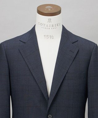 GOTAIRIKU シワになりにくい【御幸毛織/みゆきけおり】DRYSPINNER 平織スーツ_ネイビー格子 ネイビー系×格子
