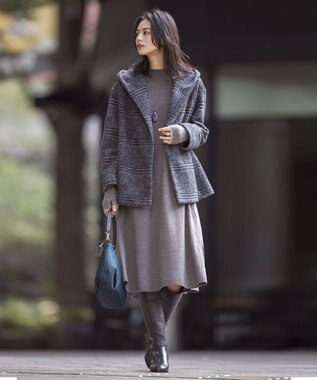 J.PRESS LADIES 【キルトピン付き】ECOLANAスライバーチェック フーデットアウター グレー系3