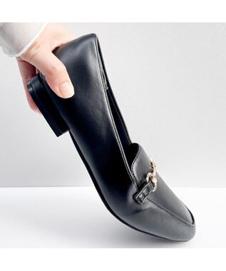 MODE ET JACOMO <noyau>スクエアトゥビット付きヒールローファー ブラック