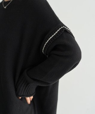 earth music&ecology 【洗濯機洗い可 / 選べる丈】アンチピリングC/A選べる丈配色ニット ブラック