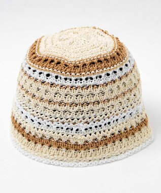 WEGO クロシェ編みボーダーハット オフホワイト