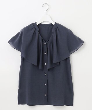 自由区 【洗える・XSサイズあり】キュプラコットンブロード ブラウス ネイビー系
