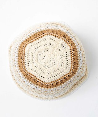 WEGO クロシェ編みボーダーハット オフホワイト