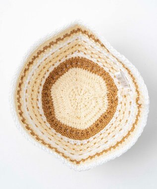 WEGO クロシェ編みボーダーハット オフホワイト