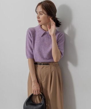 組曲 S 【加藤ローサさん着用 / 襟取り外し可】スパンコールヤーン 5分袖ニット ライラック系