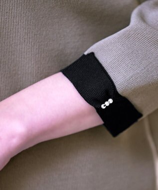 Tiaclasse 【洗える】配色使い総針袖リボンカーデ グレージュ×ブラック