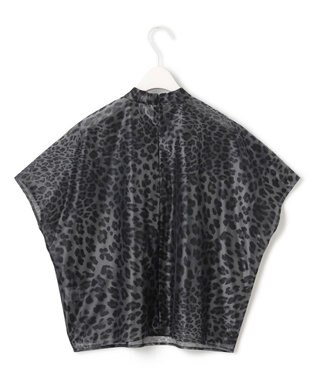 ICB L 【洗える】シアーカールマイヤー ブラウス チャコール系