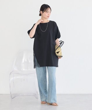 earth music&ecology アシメレースビッグTシャツ Black